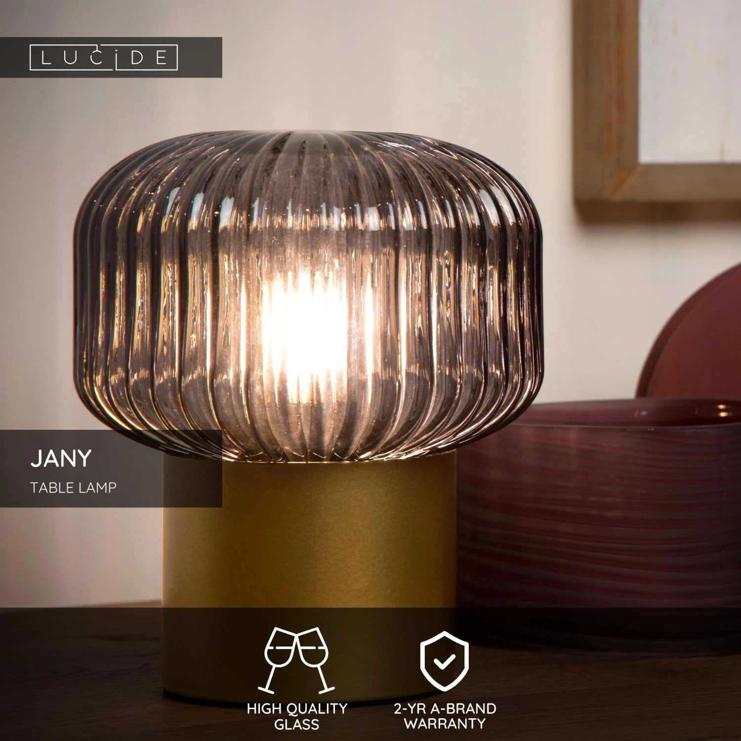 Lucide JANY - Stolnu00e1 lampa - u00d8 16 cm - 1xE14 - Matnu00fd zlato / mosadz