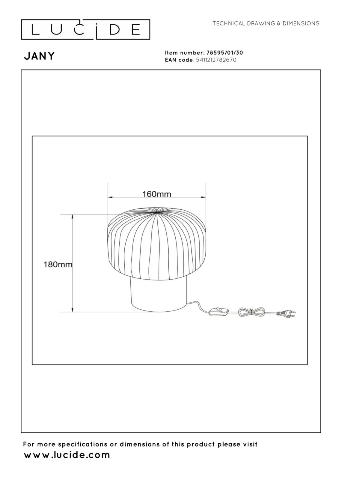Lucide JANY - Stolnu00e1 lampa - u00d8 16 cm - 1xE14 - u010dierna