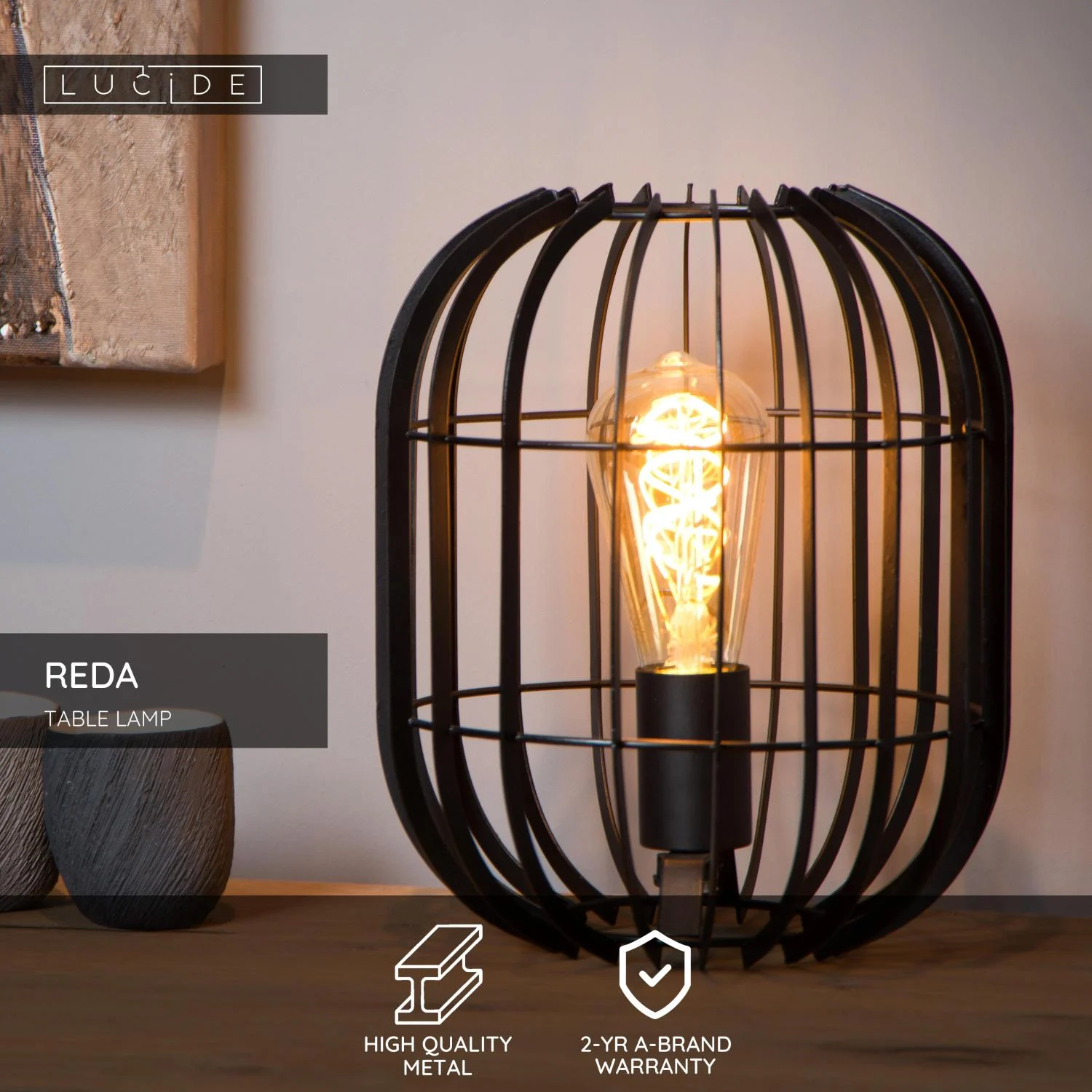 Lucide REDA - Stolnu00e1 lampa - u00d8 22 cm - 1xE27 - u010dierna