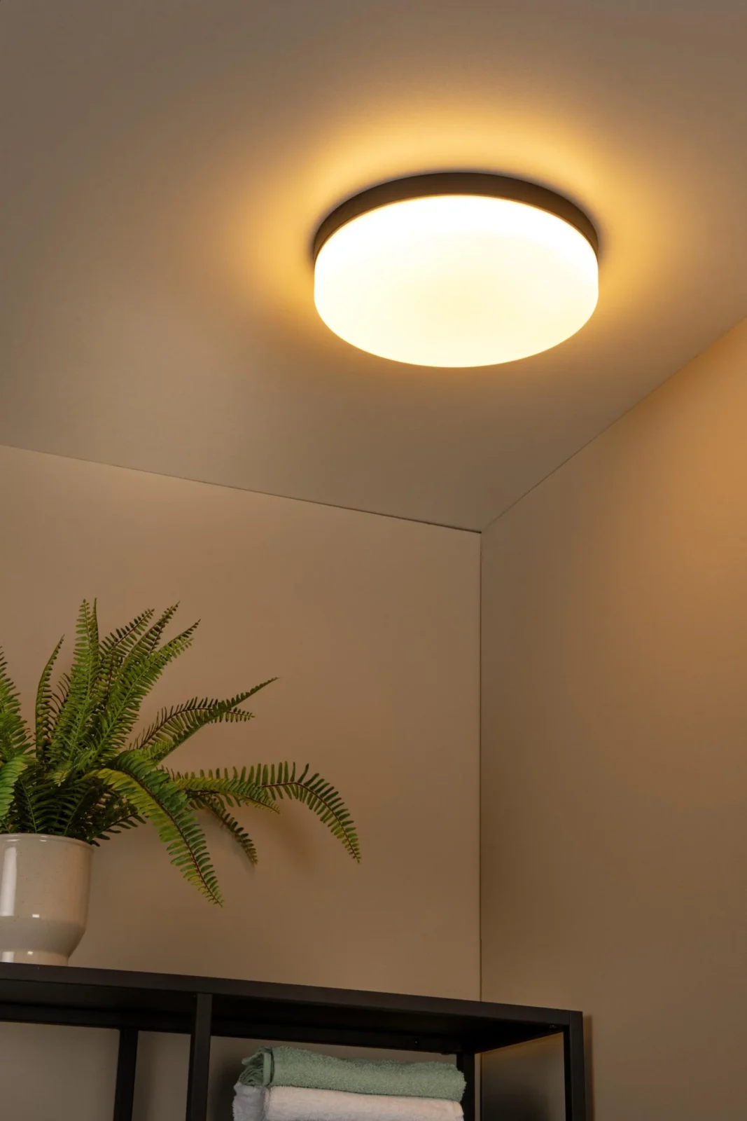Lucide BISKIT - Spu00fau0161u0165acie stropnu00e9 svetlo Ku00fapeu013eu0148a - u00d8 34,5 cm - LED - 1x24W 2700K - IP44 - Pohybovu00fd senzor - u010dierna