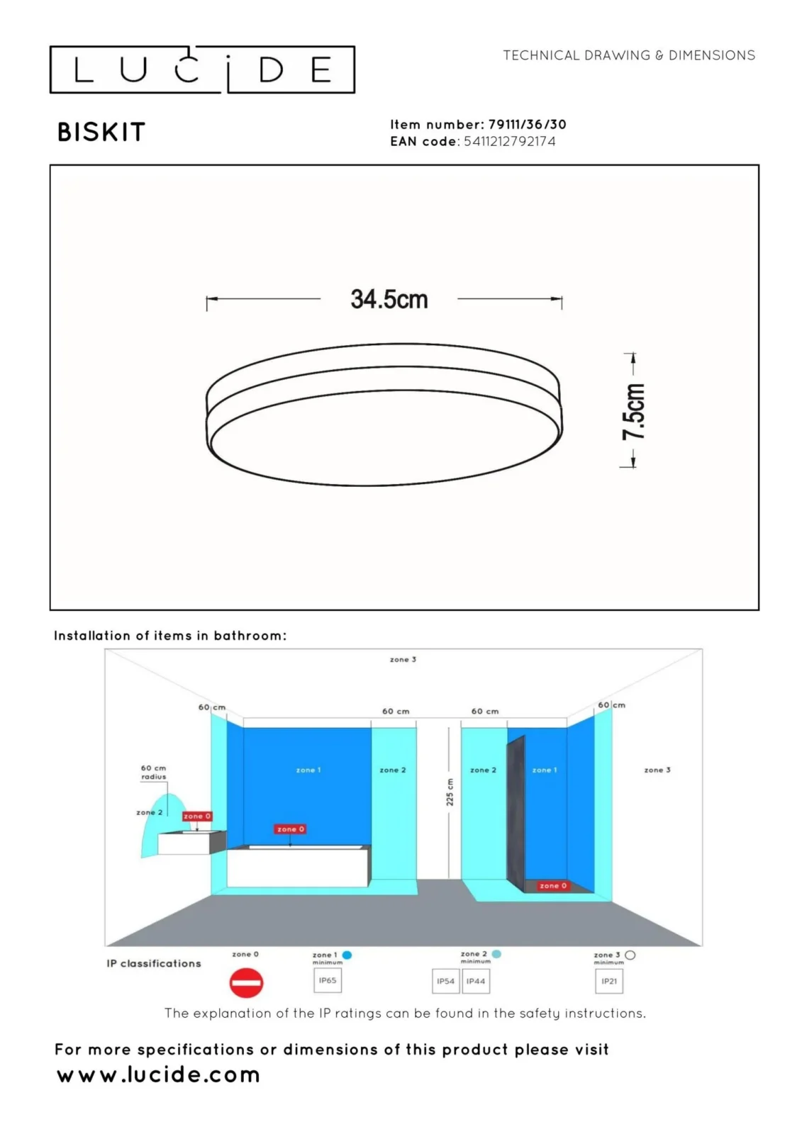 Lucide BISKIT - Spu00fau0161u0165acie stropnu00e9 svetlo Ku00fapeu013eu0148a - u00d8 34,5 cm - LED - 1x24W 2700K - IP44 - Pohybovu00fd senzor - u010dierna