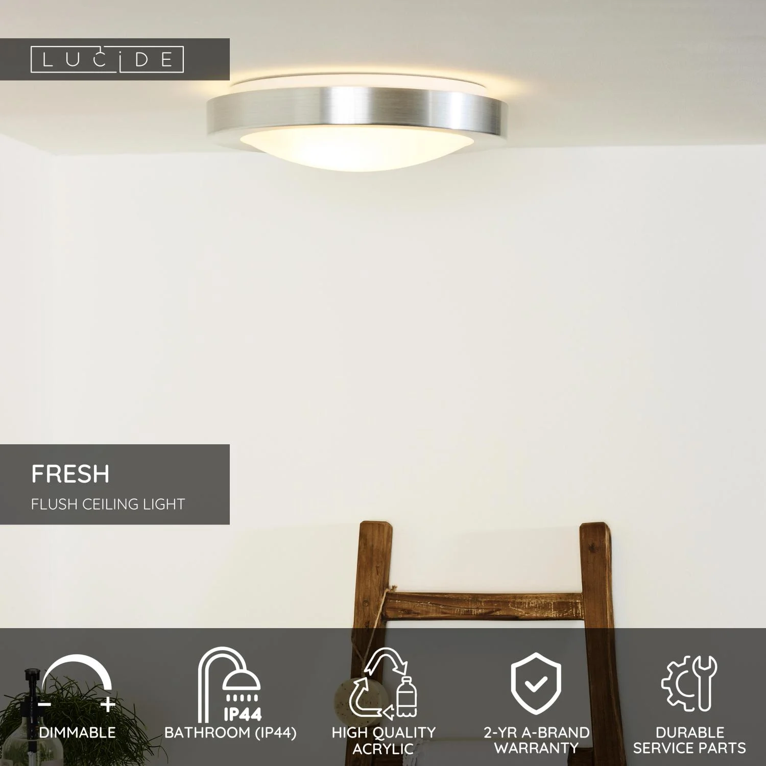 Lucide FRESH - Spu00fau0161u0165acie stropnu00e9 svetlo Ku00fapeu013eu0148a - u00d8 35 cm - 2xE27 - IP44 - Satin Chrome