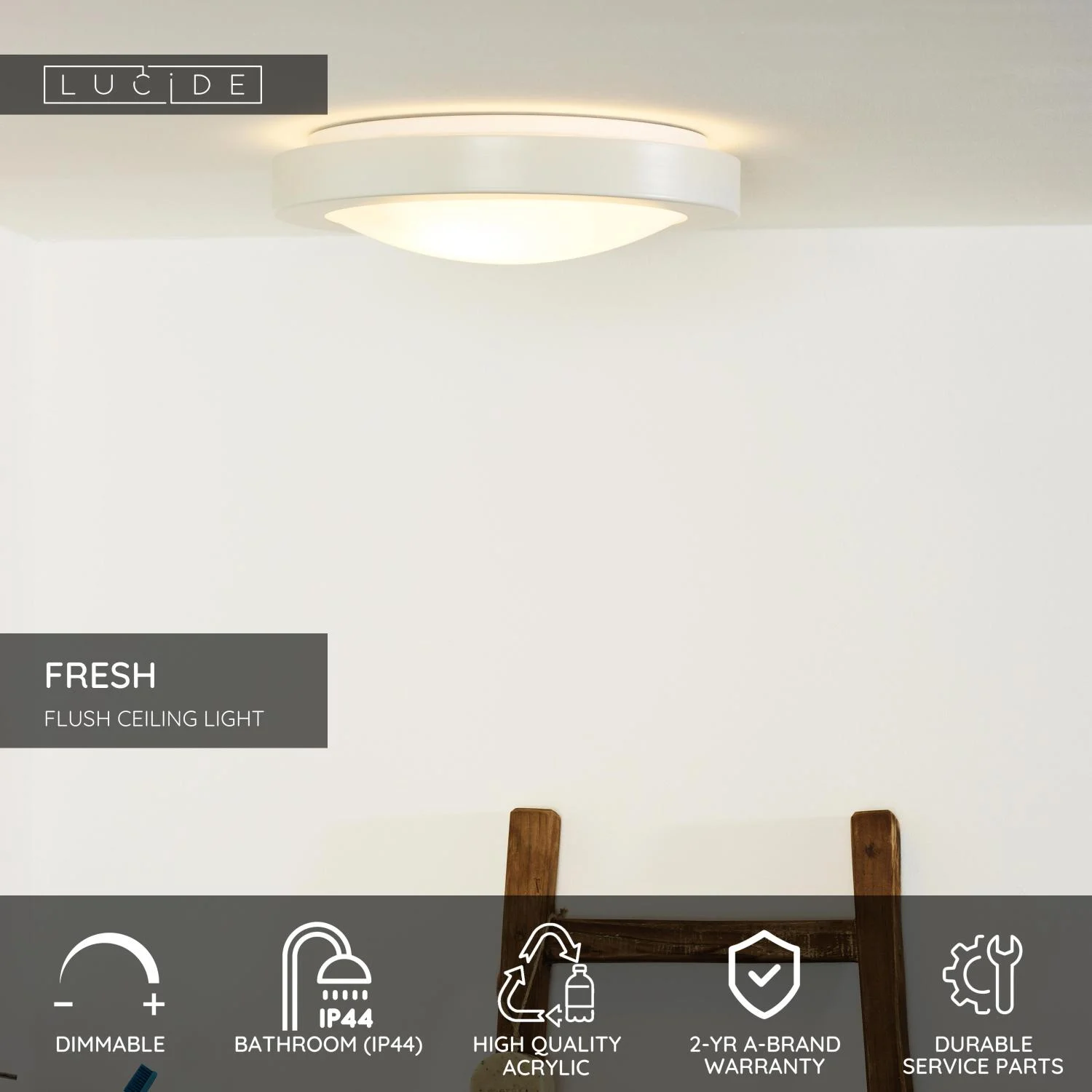 Lucide FRESH - Splachovacie stropnu00e9 svetlo Ku00fapeu013eu0148a - u00d8 35 cm - 2xE27 - IP44 - biela