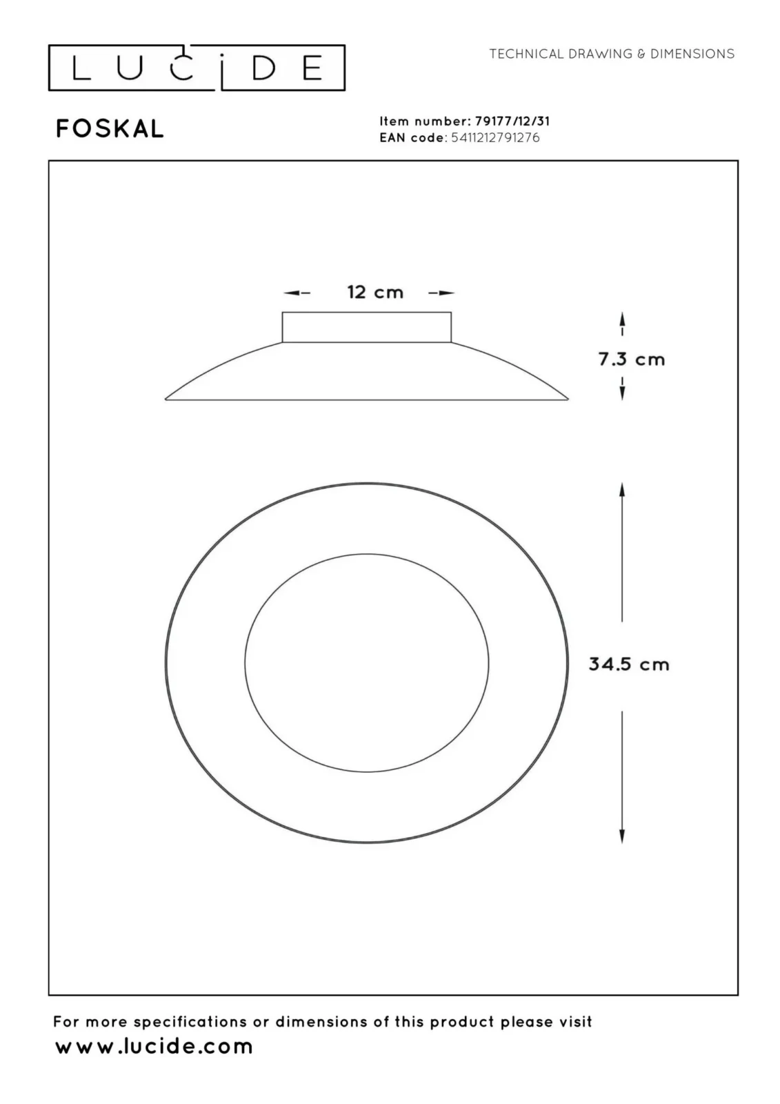 Lucide FOSKAL - Zapustenu00e9 stropnu00e9 svetlo - u00d8 34,5 cm - LED - 1x12W 2700K - biela