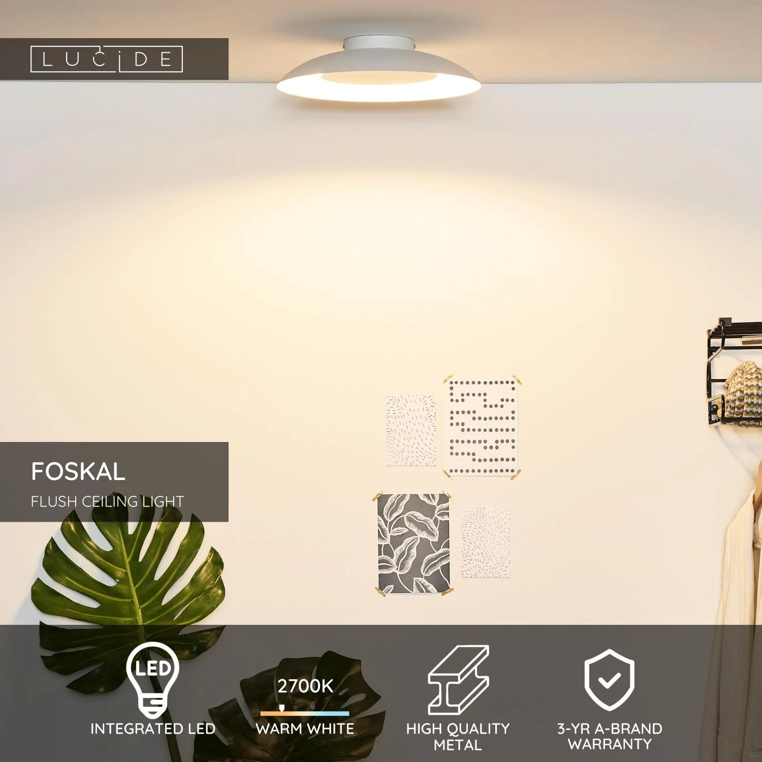 Lucide FOSKAL - Zapustenu00e9 stropnu00e9 svetlo - u00d8 34,5 cm - LED - 1x12W 2700K - biela