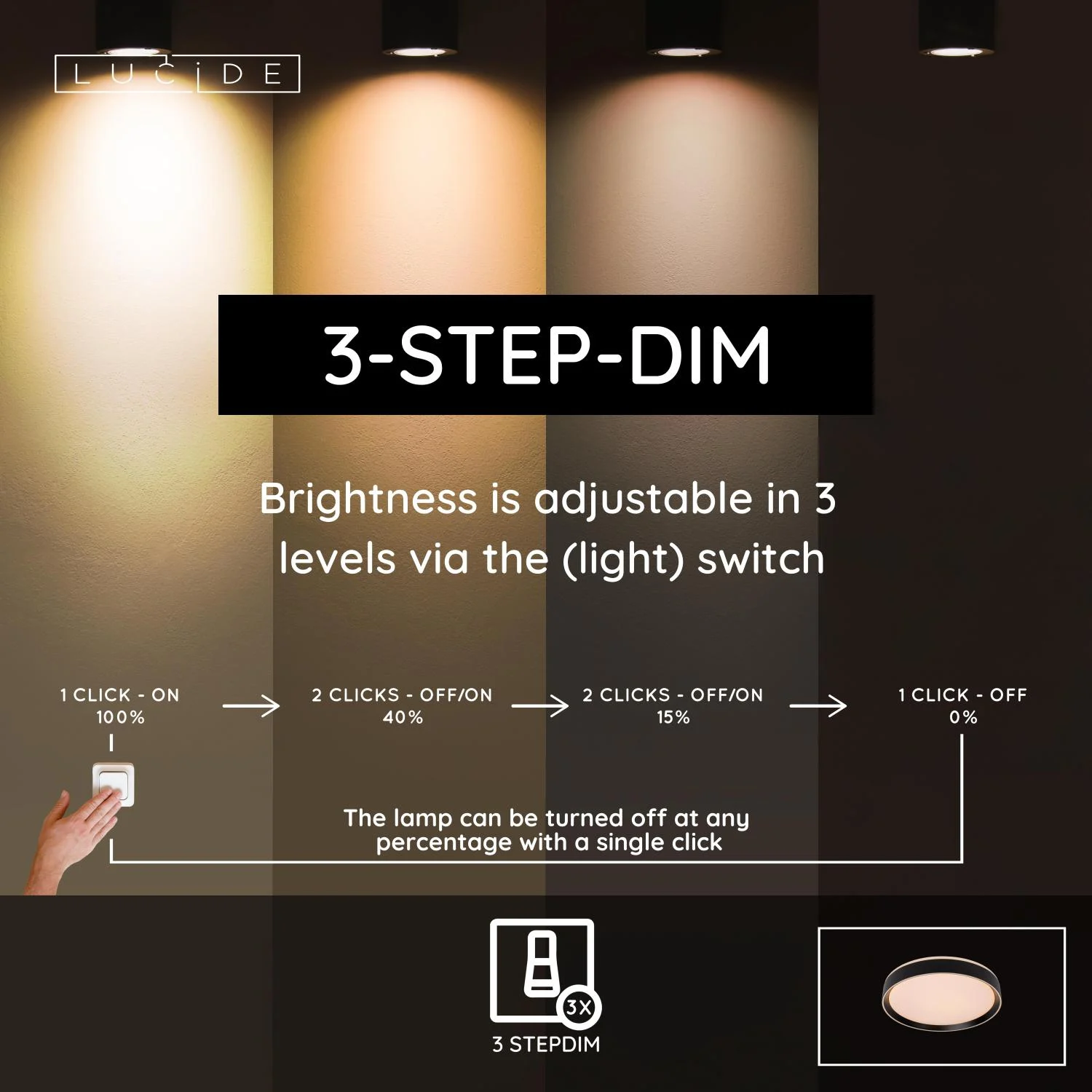 Lucide NURIA - Zapustenu00e9 stropnu00e9 svetlo - u00d8 40 cm - LED 3 StepDim - 1x24W 2700K - u010dierne