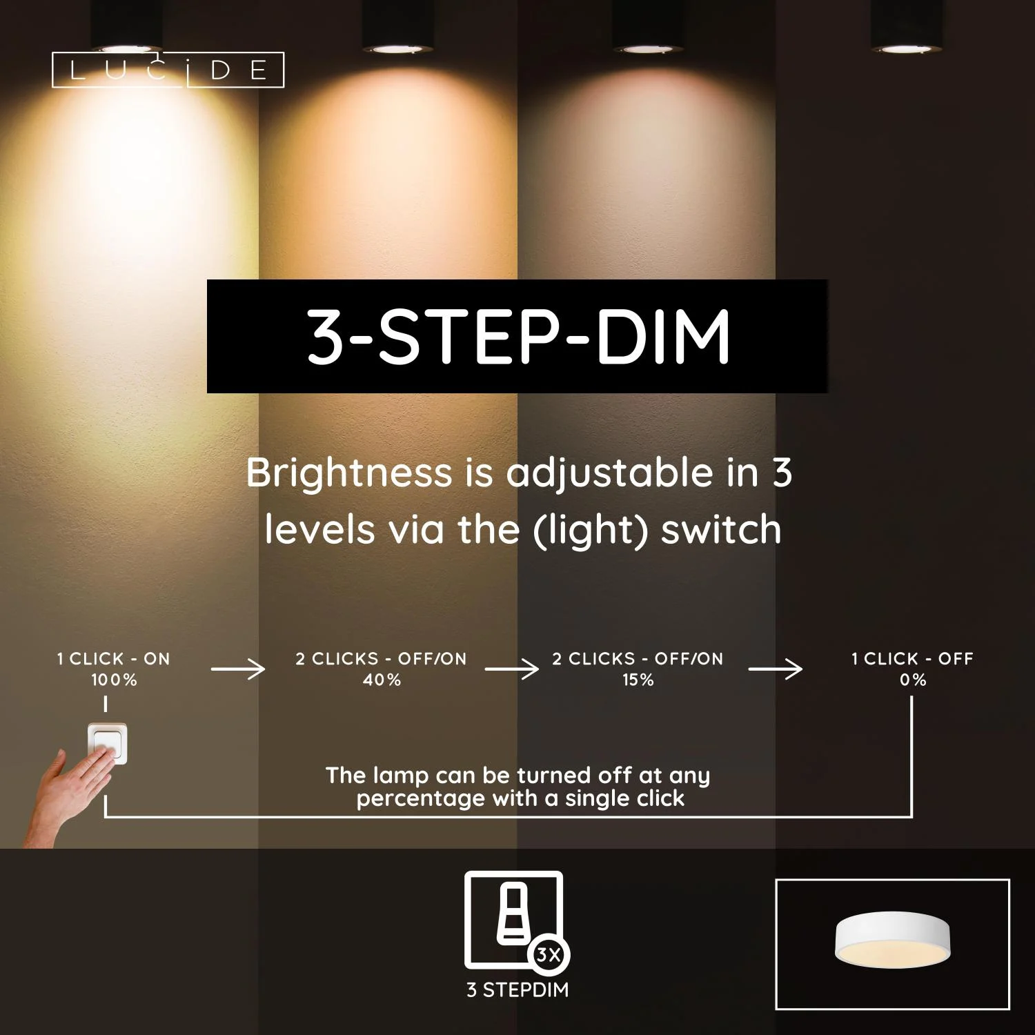 Lucide UNAR - Zapustenu00e9 stropnu00e9 svetlo - u00d8 20 cm - LED 3StepDim - 1x12W 2700K - biela
