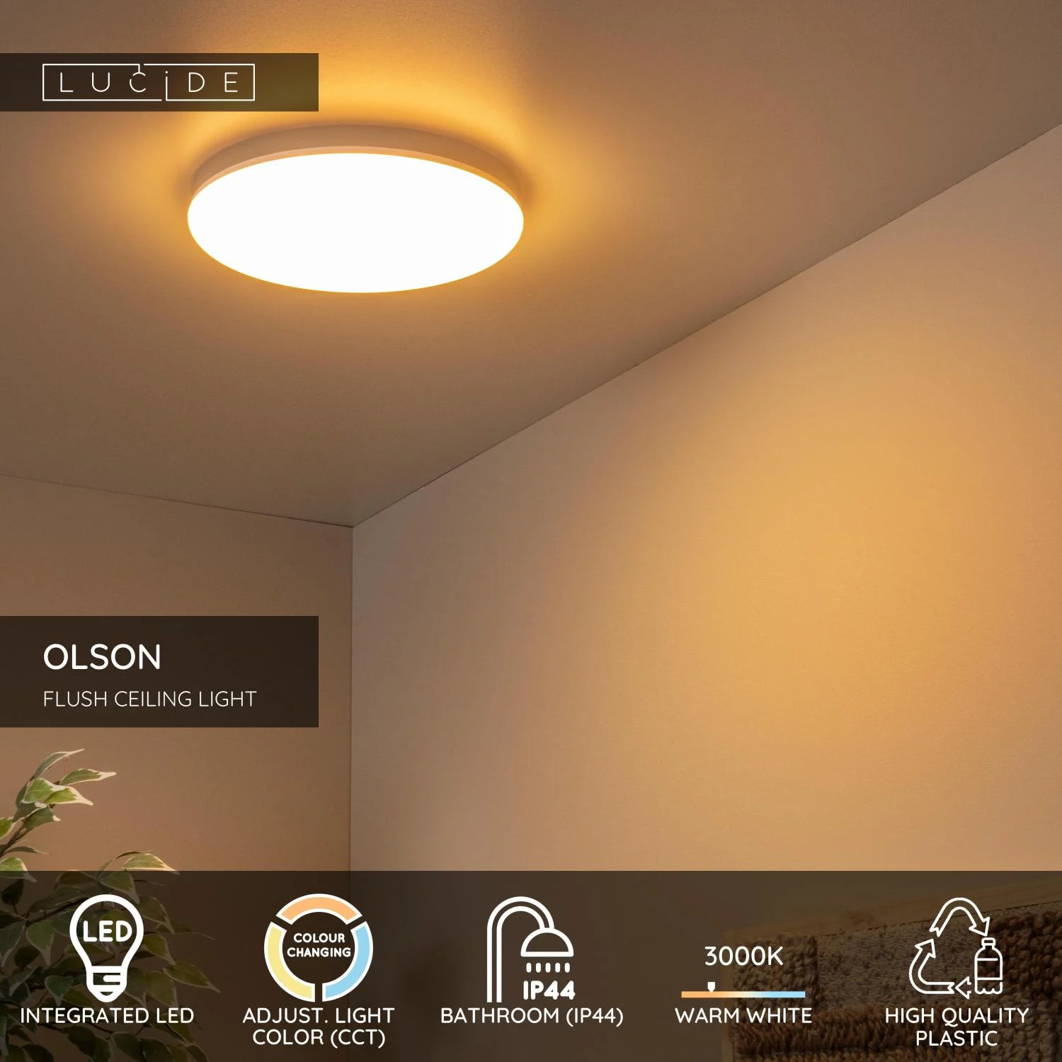 Lucide OLSON - Spu00fau0161u0165acie stropnu00e9 svetlo Ku00fapeu013eu0148a - u00d8 29 cm - LED - CCT - 1x24W 3000K/6500K - IP44 - Opu00e1l