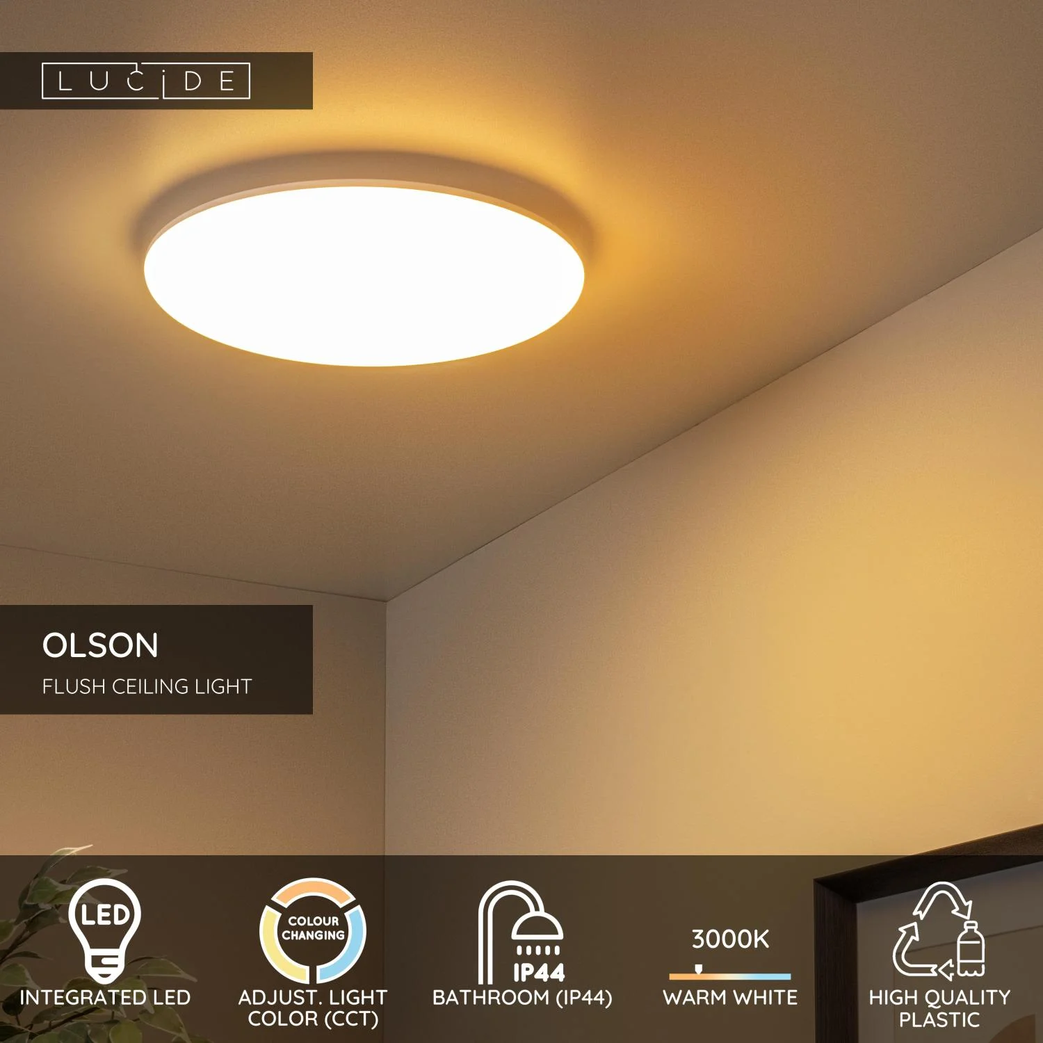 Lucide OLSON - Spu00fau0161u0165acie stropnu00e9 svetlo Ku00fapeu013eu0148a - u00d8 35 cm - LED - CCT - 1x36W 3000K/6500K - IP44 - Opu00e1l
