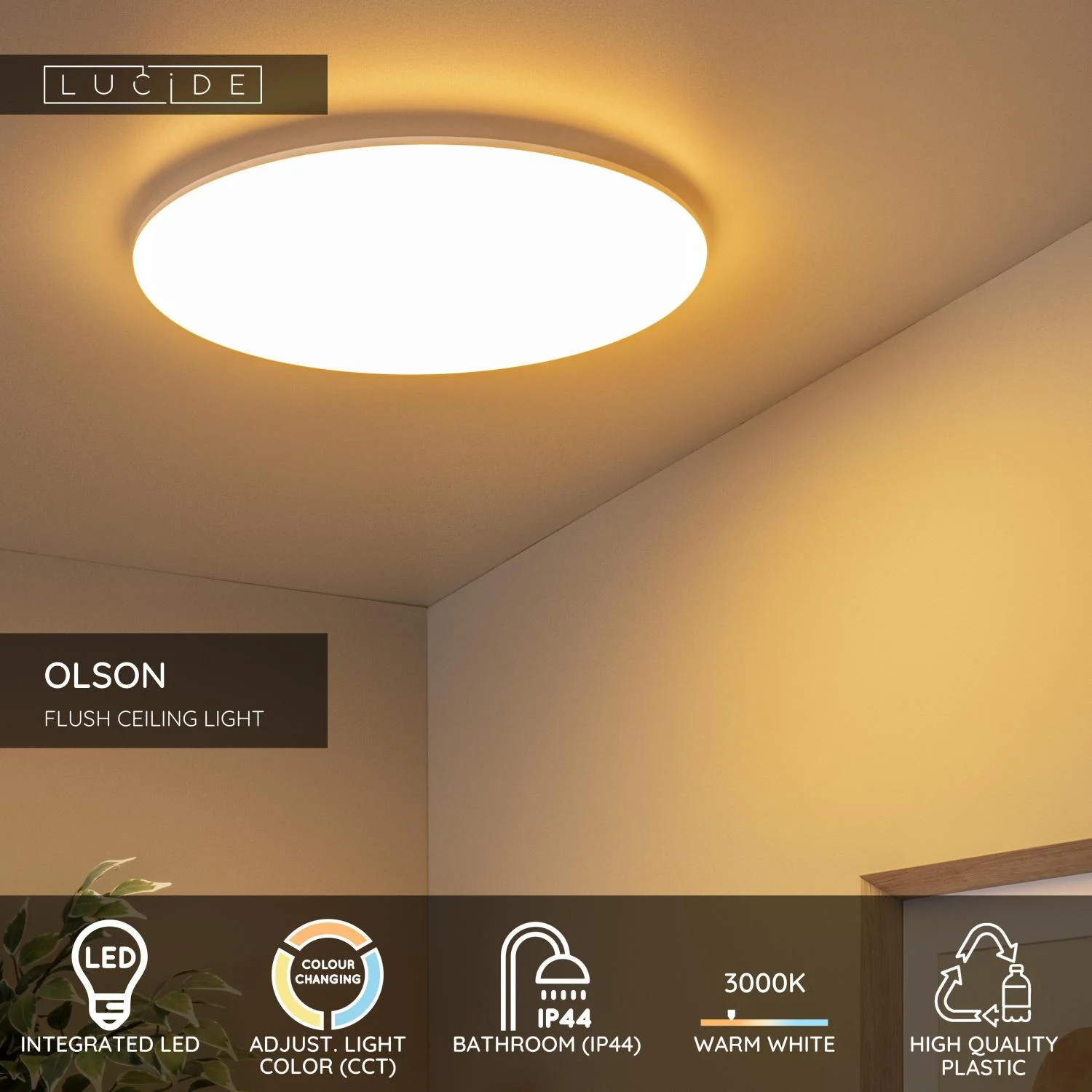 Lucide OLSON - Spu00fau0161u0165acie stropnu00e9 svetlo Ku00fapeu013eu0148a - u00d8 45 cm - LED - CCT - 1x45W 3000K/6500K - IP44 - Opu00e1l