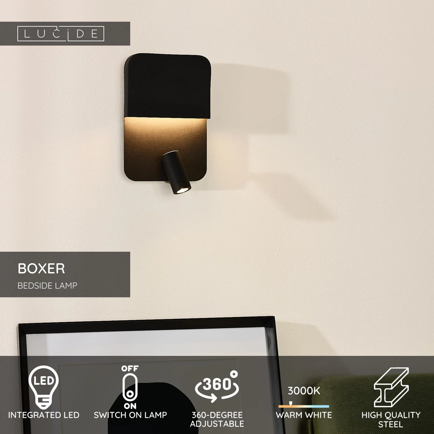 Lucide BOXER - Lampa pri poste / nu00e1stennu00e9 svetlo - LED - 3000K - s USB nabu00edjacu00edm bodom - u010dierna